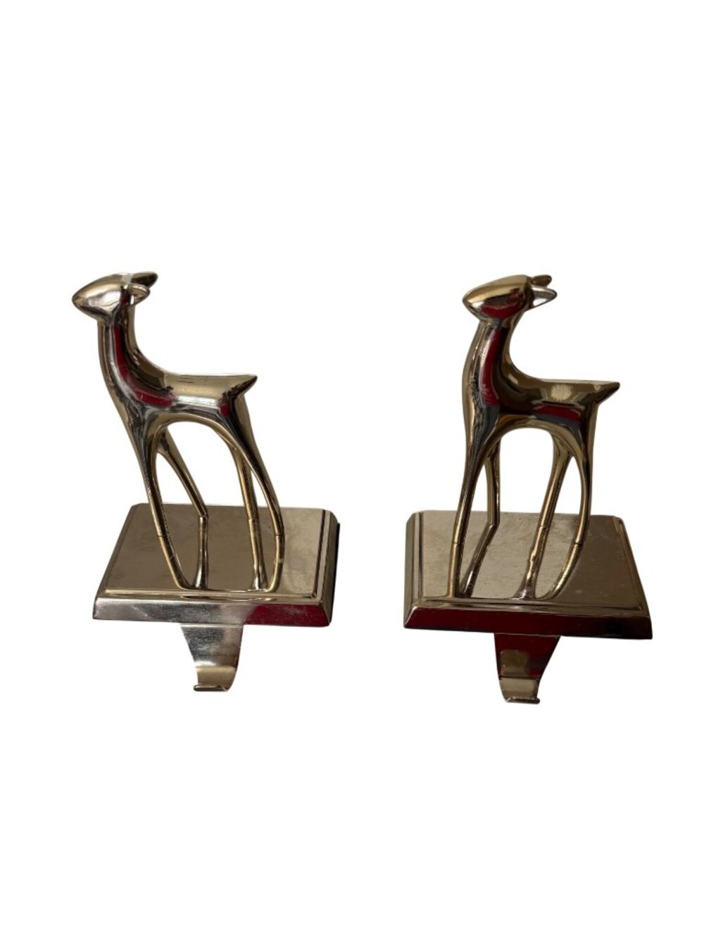 Set Of 2 silver Reindeer Stocking Holders With Felt Base For Mantel Or Shelf Dec